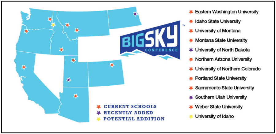 The+Big+Sky+Conference+spans+nine+western+states+and+is+the+home+conference+to+12+universities.+