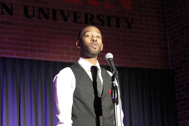 Rudy Francisco performs one of his poems at his Feb. 14 show.

Photo by Al Stover