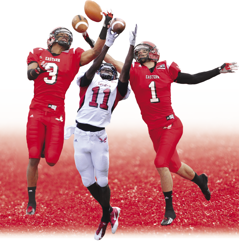 Greg Herd (left), Nicholas Edwards (center) and Brandon Kaufman combined to catch 601 passes for 8,713 yards and 83 touchdowns in their EWU careers.