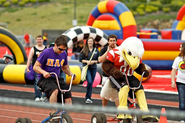 Mike Collison races Swoop around the track at Roos Field.