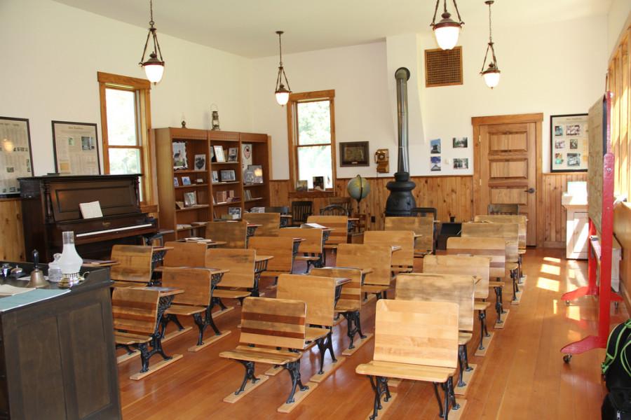 The desks within the one-room schoolhouse were different sizes for the different ages of school children. Photo by: Kelly Manalo
