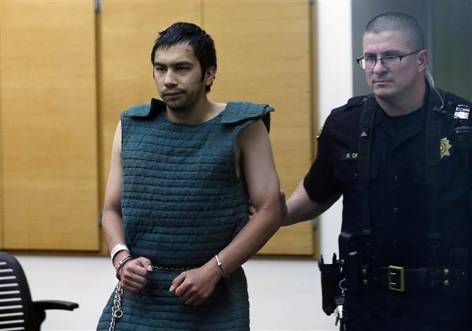 Shooting suspect Aaron Ybarra goes to a court hearing at a King County Jail courtroom on June 6.