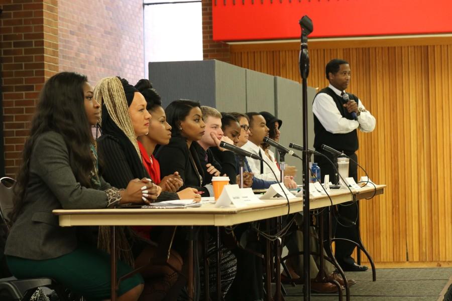 Panel speakers: Satori Butler (far left), BSU President; Easterner staff, as well as Africana Studies Department professors and students.