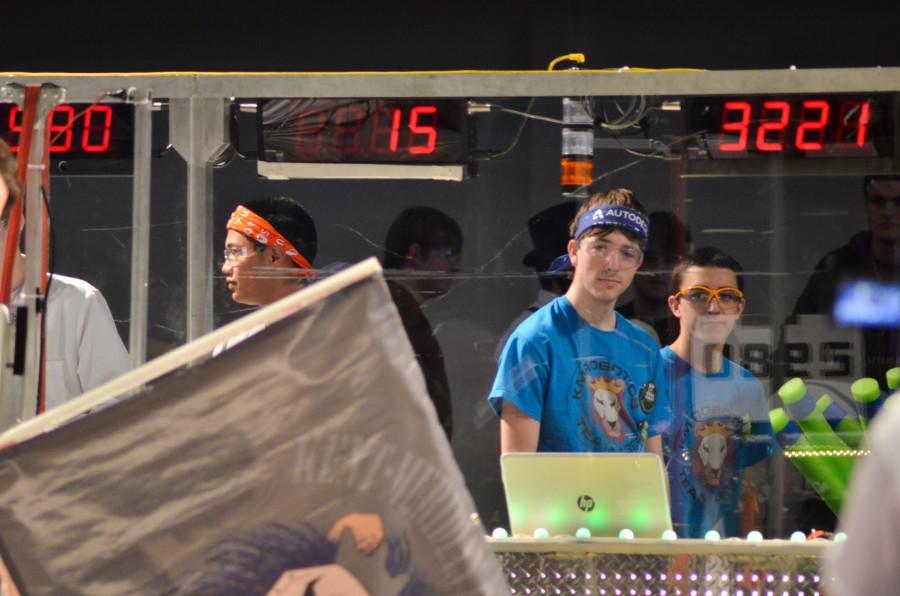 The Kent KM Royals team prepare for the start of a competition round at the FIRST Robotics Pacific Northwest District Championship on April 1.