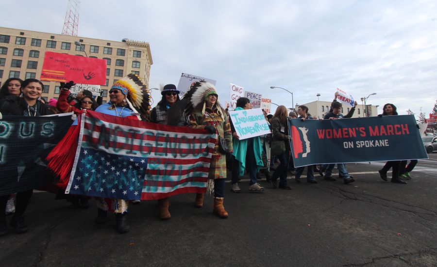 Marchers participating in Spokane's Women's March. An estimated 7500 people were in attendance.