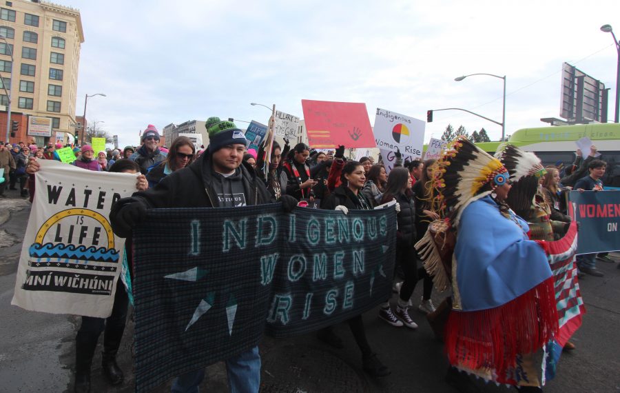 Marchers participating in Spokane's Women's March. An estimated 7500 people were in attendance.