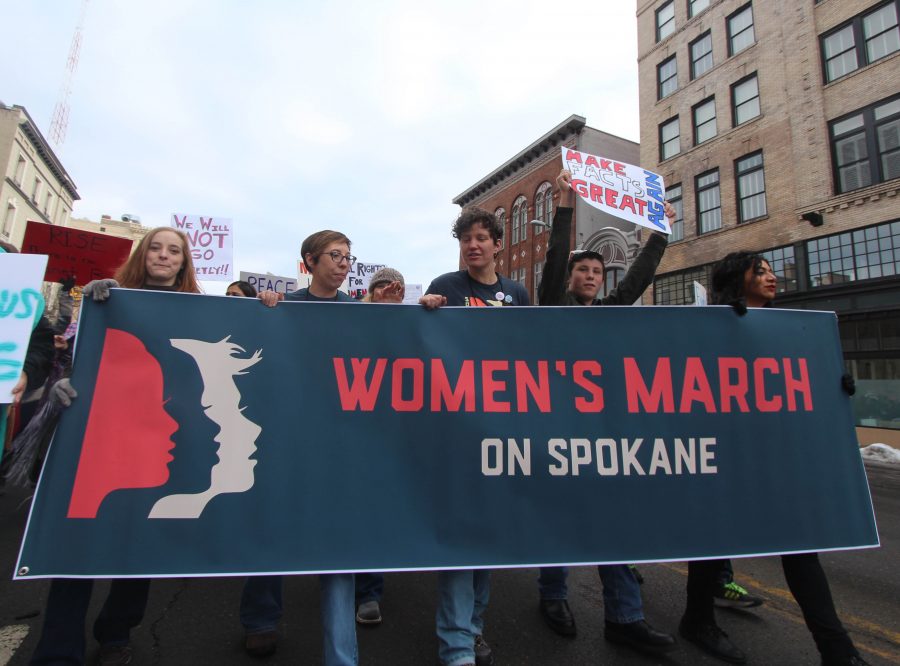 Marchers participating in Spokane's Women's March. An estimated 7500 people were in attendance.