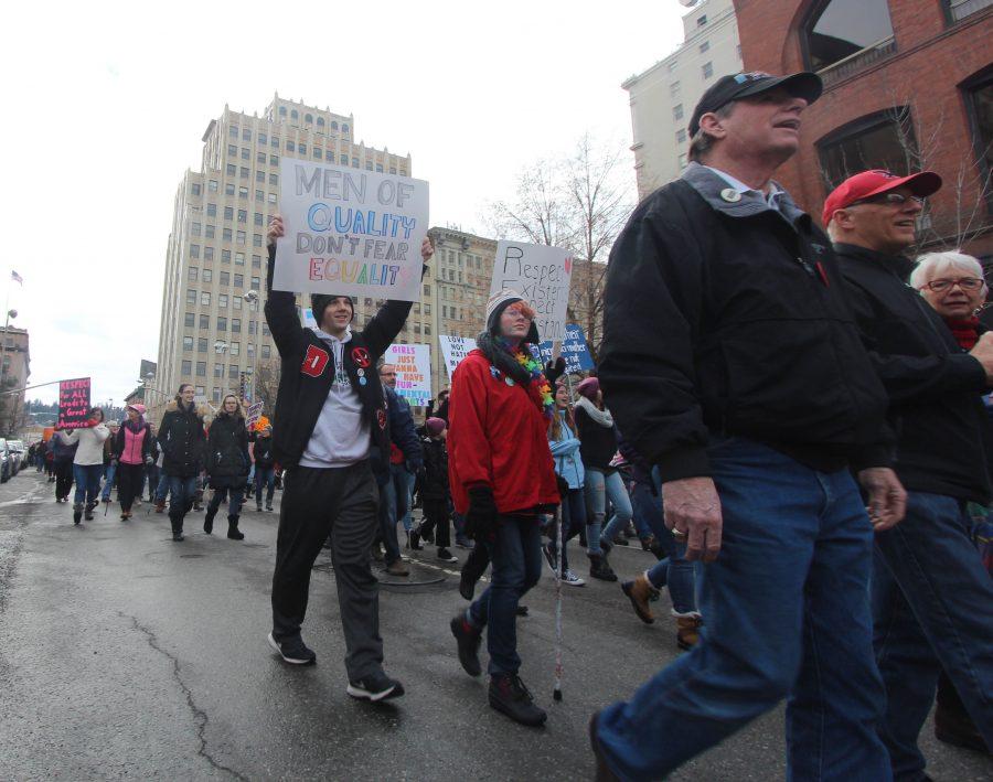 Marchers participating in Spokane's Women's March. An estimated 7500 people were in attendance.