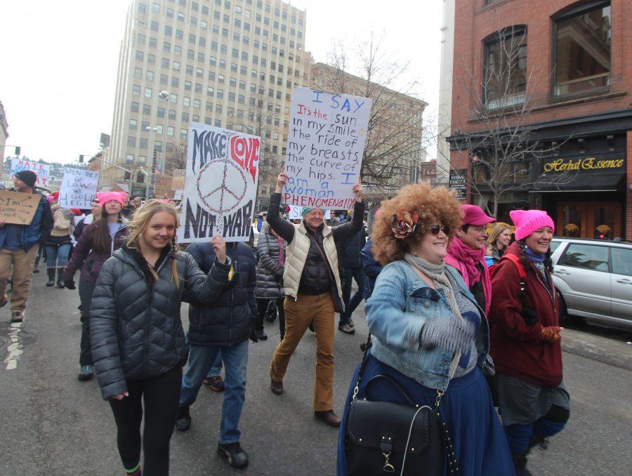 Marchers participating in Spokane's Women's March. An estimated 7500 people were in attendance.