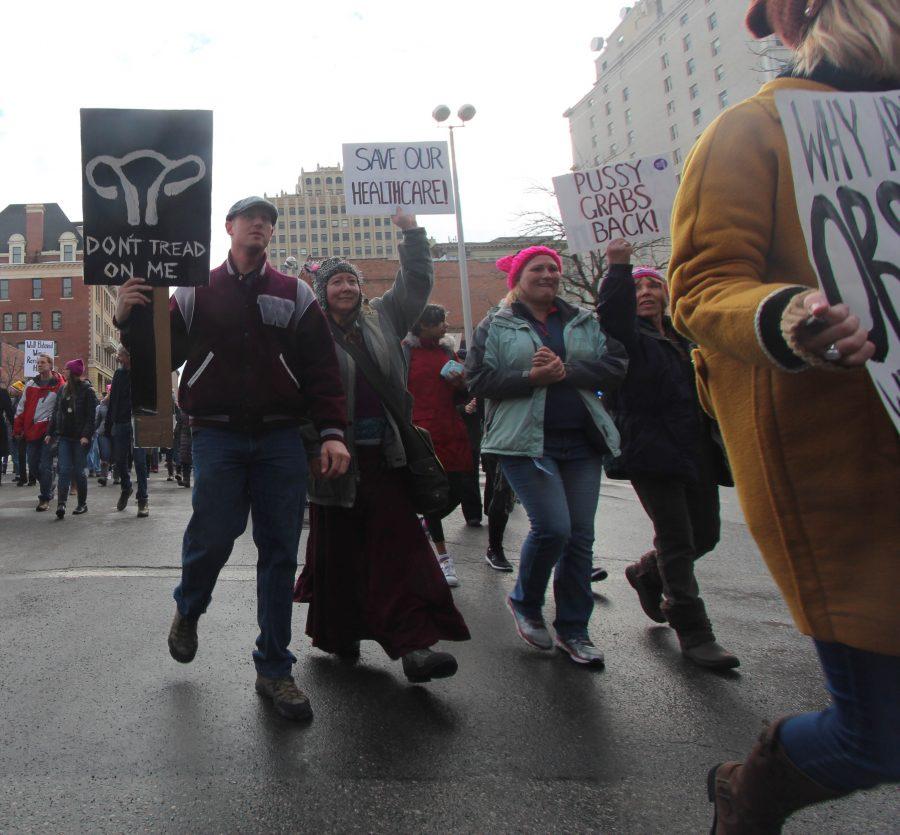 Marchers participating in Spokane's Women's March. An estimated 7500 people were in attendance.