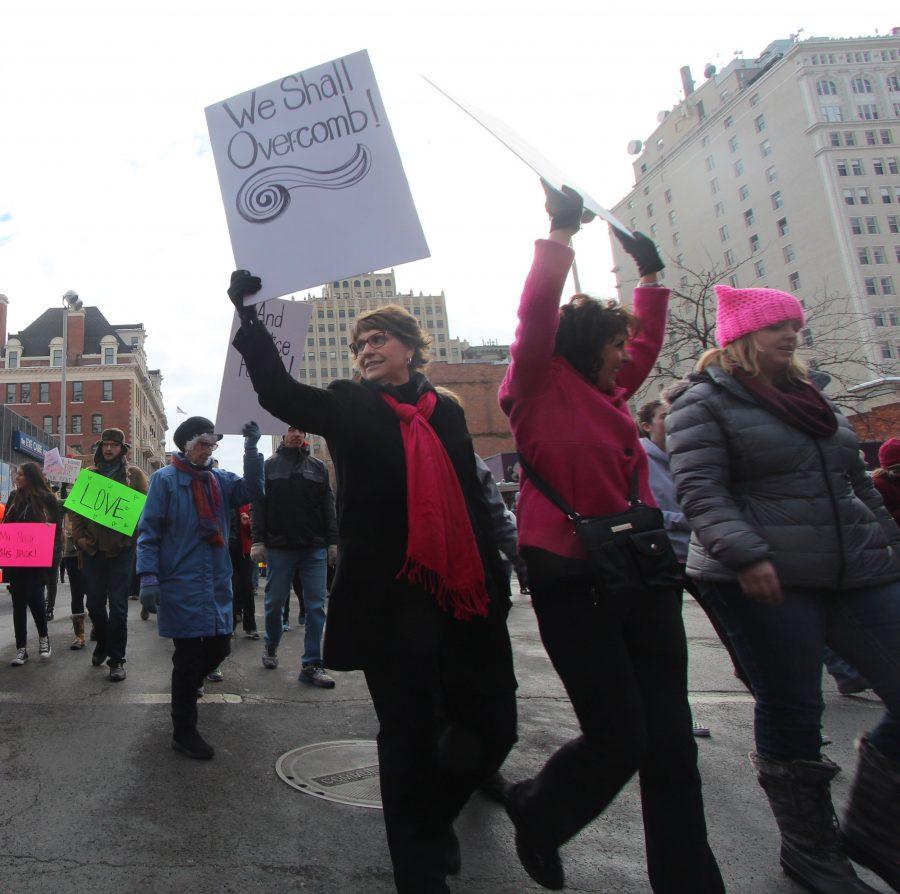 Marchers participating in Spokane's Women's March. An estimated 7500 people were in attendance.