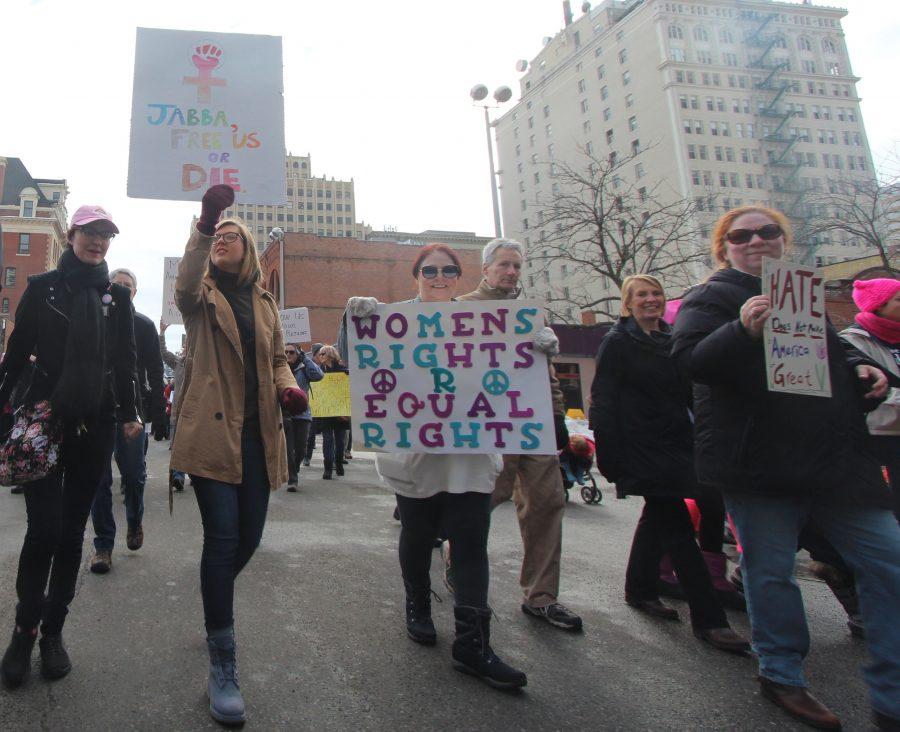 Marchers participating in Spokane's Women's March. An estimated 7500 people were in attendance.