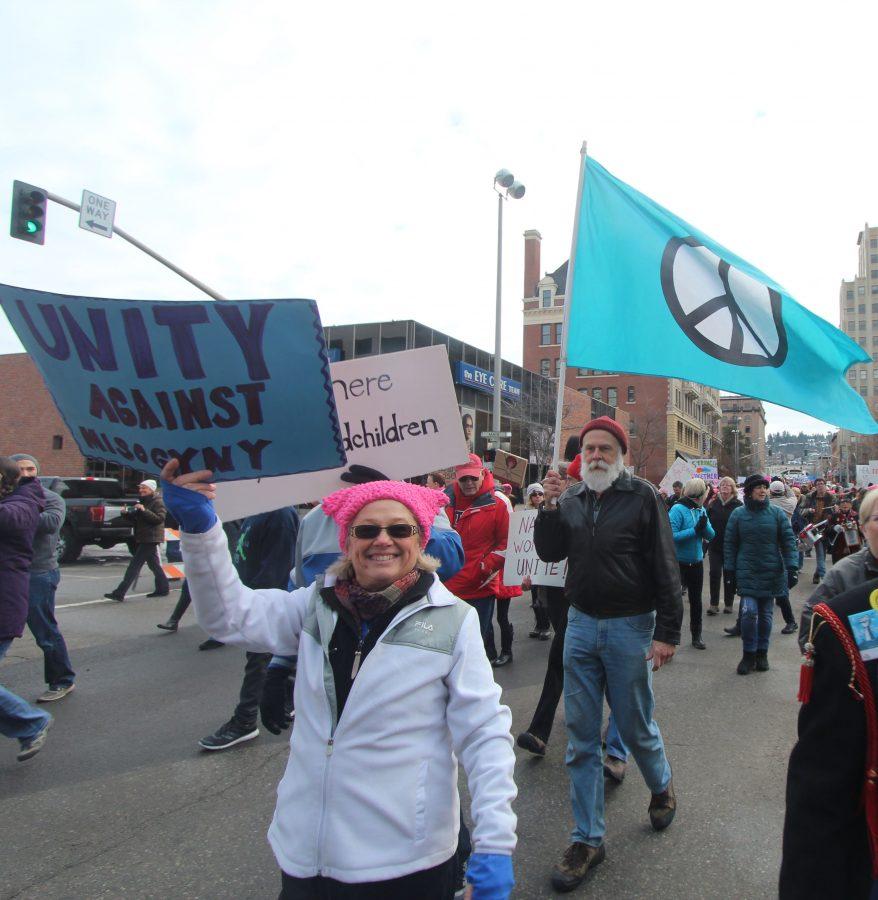 Marchers participating in Spokane's Women's March. An estimated 7500 people were in attendance.