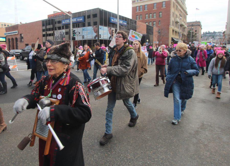 Marchers participating in Spokane's Women's March. An estimated 7500 people were in attendance.