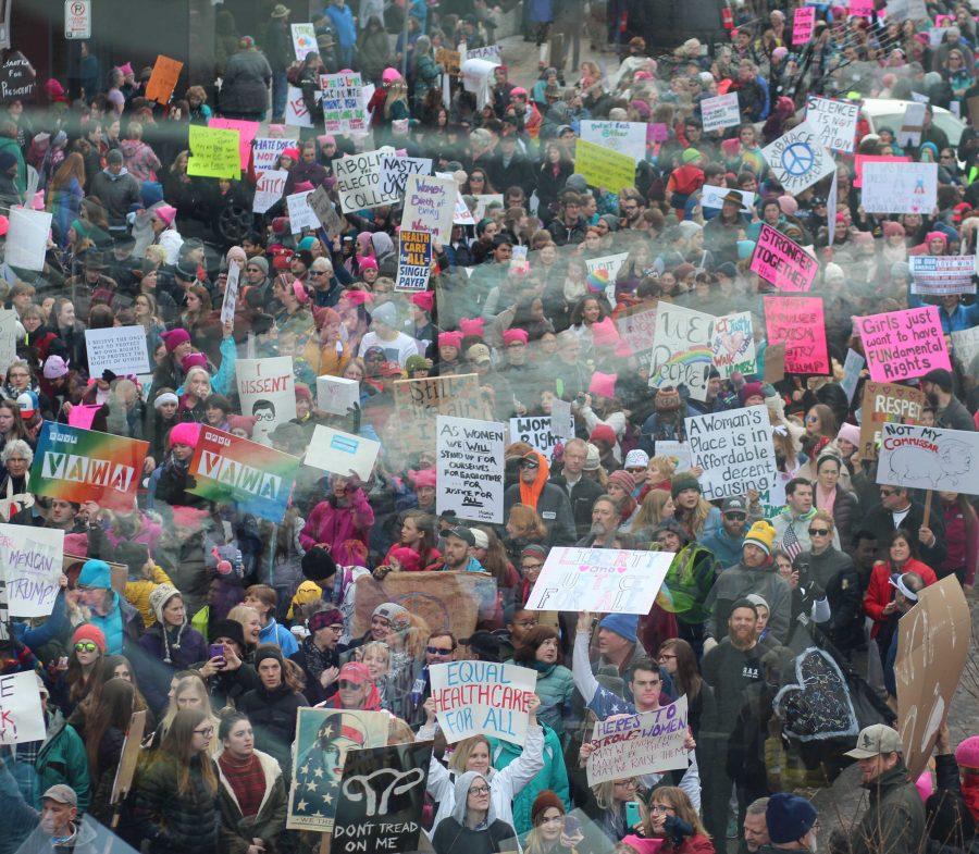 Marchers participating in Spokane's Women's March. An estimated 7500 people were in attendance.