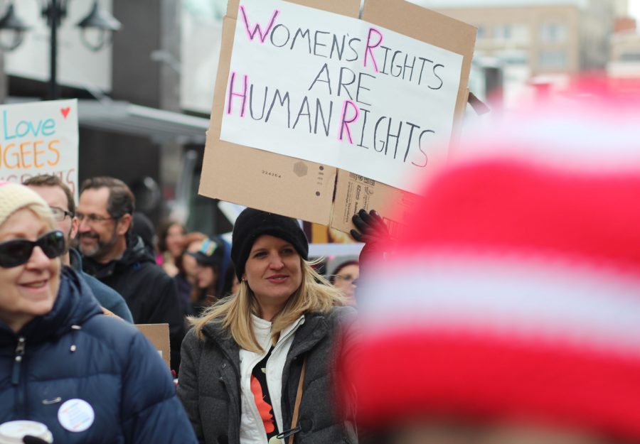 Marchers participating in Spokane's Women's March. An estimated 7500 people were in attendance.