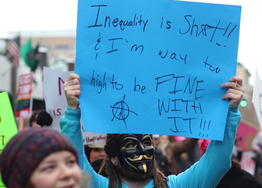 Marchers participating in Spokane's Women's March. An estimated 7500 people were in attendance.