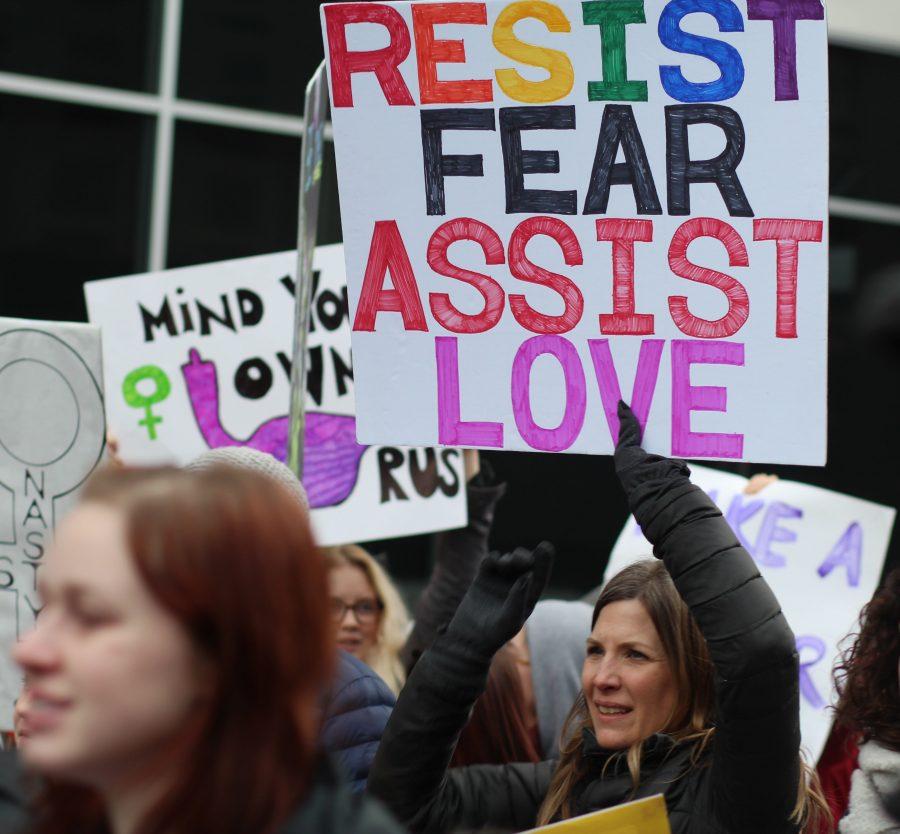 Marchers participating in Spokane's Women's March. An estimated 7500 people were in attendance.