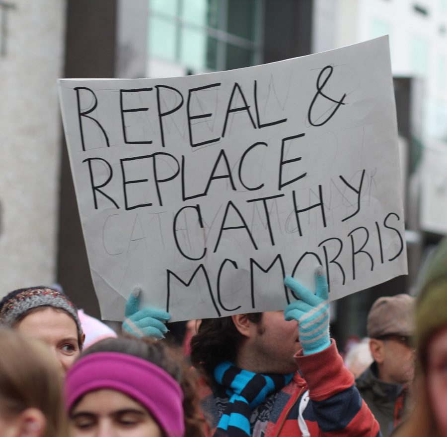 Marchers participating in Spokane's Women's March. An estimated 7500 people were in attendance.