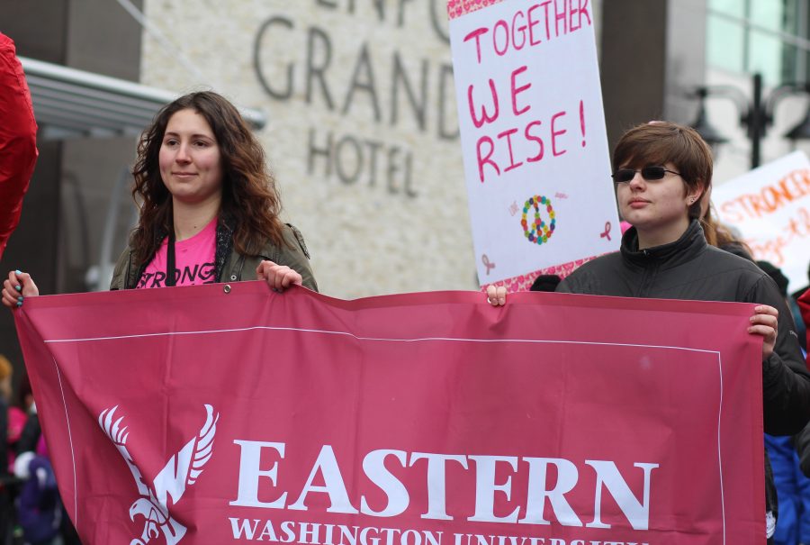 Marchers from EWU participating in Spokane's Women's March. An estimated 7500 people were in attendance.