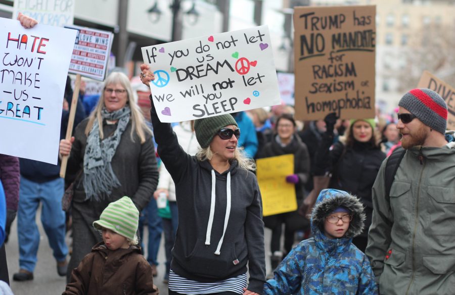 Marchers participating in Spokane's Women's March. An estimated 7500 people were in attendance.