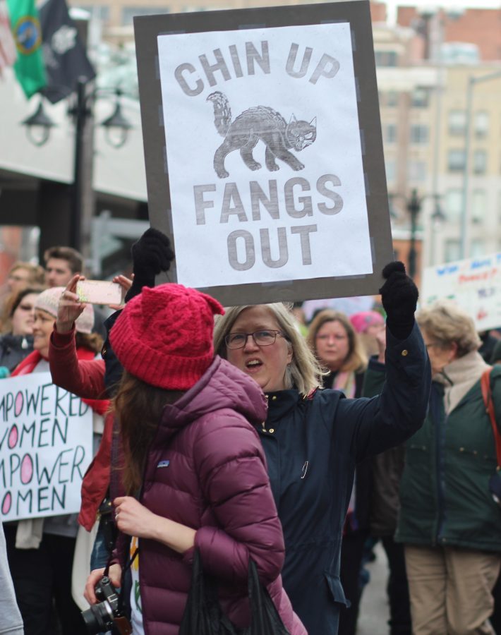 Marchers participating in Spokane's Women's March. An estimated 7500 people were in attendance.