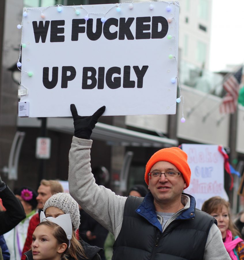 Marchers participating in Spokane's Women's March. An estimated 7500 people were in attendance.