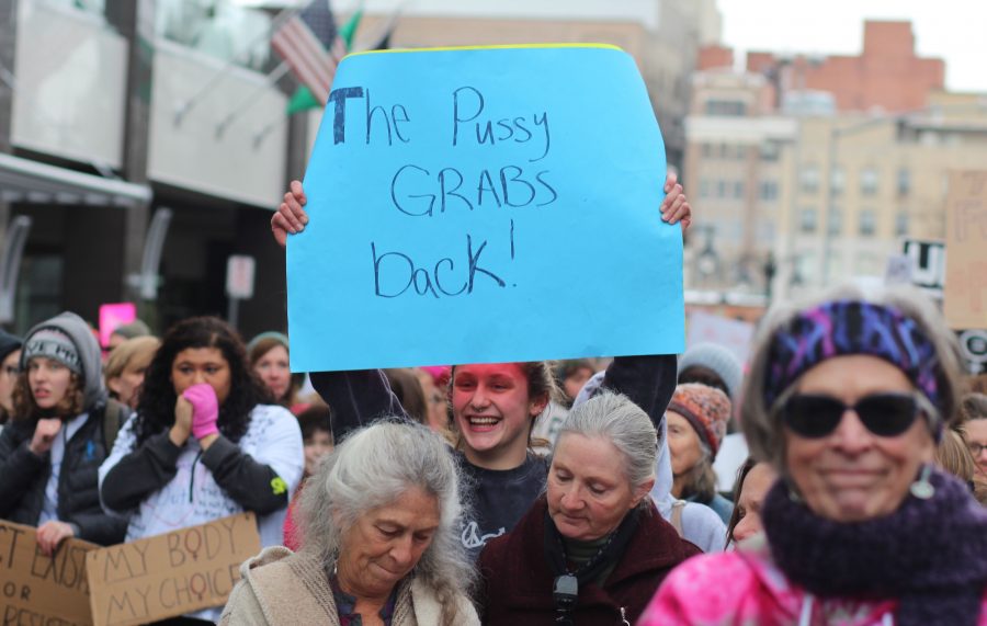 Marchers participating in Spokane's Women's March. An estimated 7500 people were in attendance.