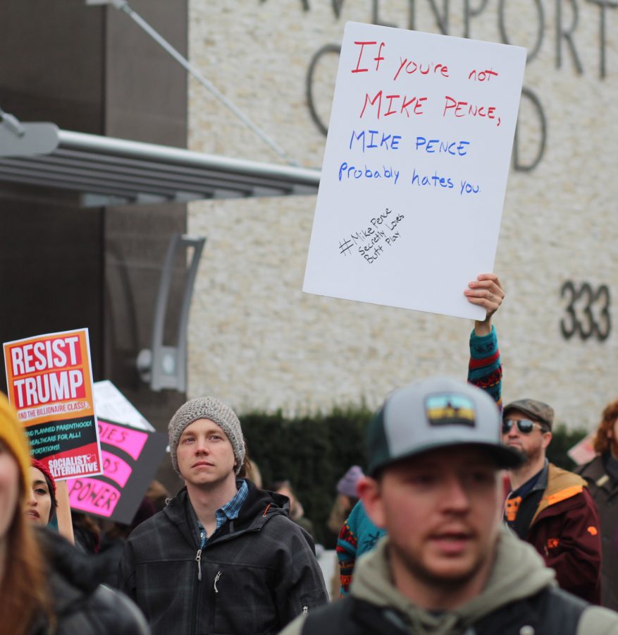 Marchers participating in Spokane's Women's March. An estimated 7500 people were in attendance.