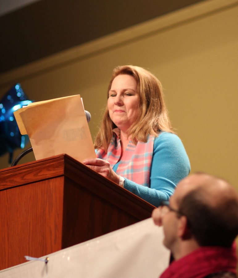 City Council member Candace Munn delivers speech to thousands of people at the Convention Center for the Women's March. 