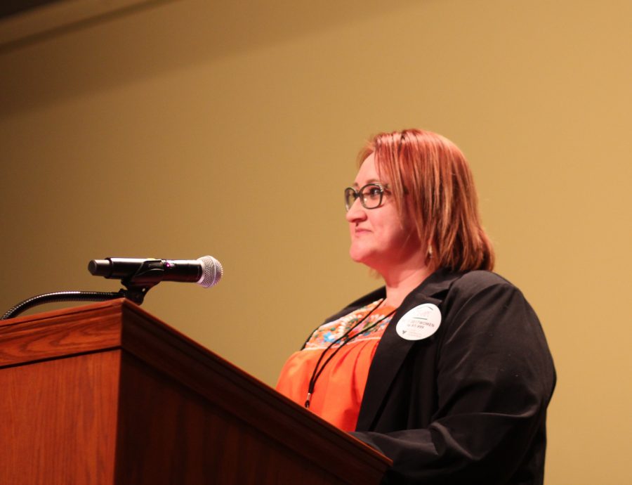 Wendy Castaneda delivers speech to thousands of people at the Spokane's Convention Center for the Women's March.