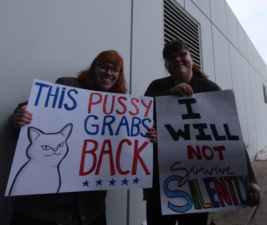 EWU students Sarah Colerick and Makenzie Ley join in Spokanes Womens March.