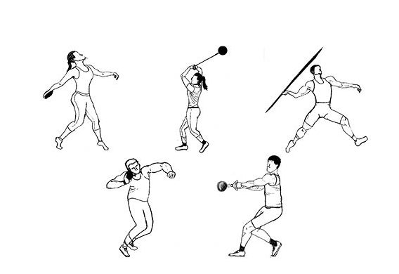 Sketches of the five different throws in track and field.