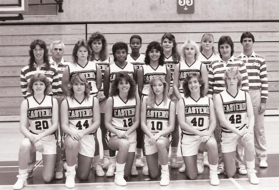 The+1987+EWU+womens+basketball+team+poses+for+a+team+photo.+The+team+was+coached+by+Bill+Smithpeters+%28back+left%29%2C+who+was+inducted+into+the+EWU+Hall+of+Fame+in+2010.+The+team+as+a+whole+was+inducted+into+the+EWU+Hall+of+Fame+in+2013%2C+and+are+the+only+EWU+womens+basketball+team+to+make+the+NCAA+Tournament.+