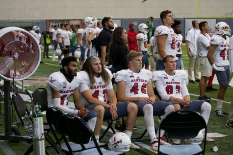 The EWU sideline looks on as Idaho marches down the field during EWUs 35-27 loss in Moscow on Sept. 21.