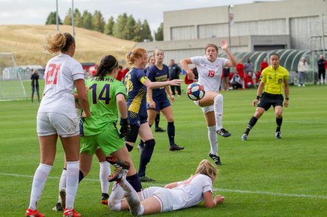 EWU and UNC players fight for the ball during the two teams 1-1 draw Friday.