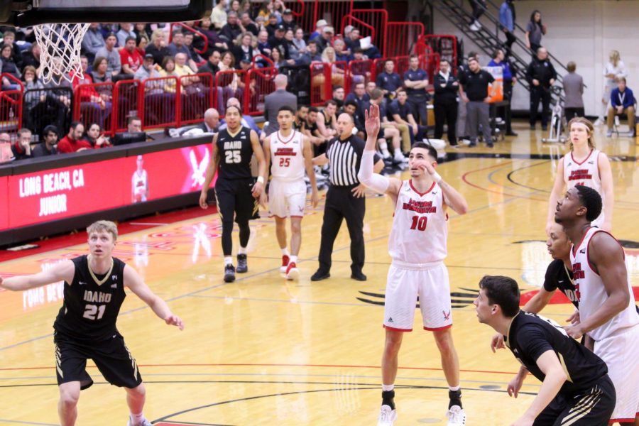 EWU junior guard Jacob Davison attempts a free throw that would give him 1,000 points for his career. Davison scored 21 points in EWUs 74-71 loss to Idaho Thursday.