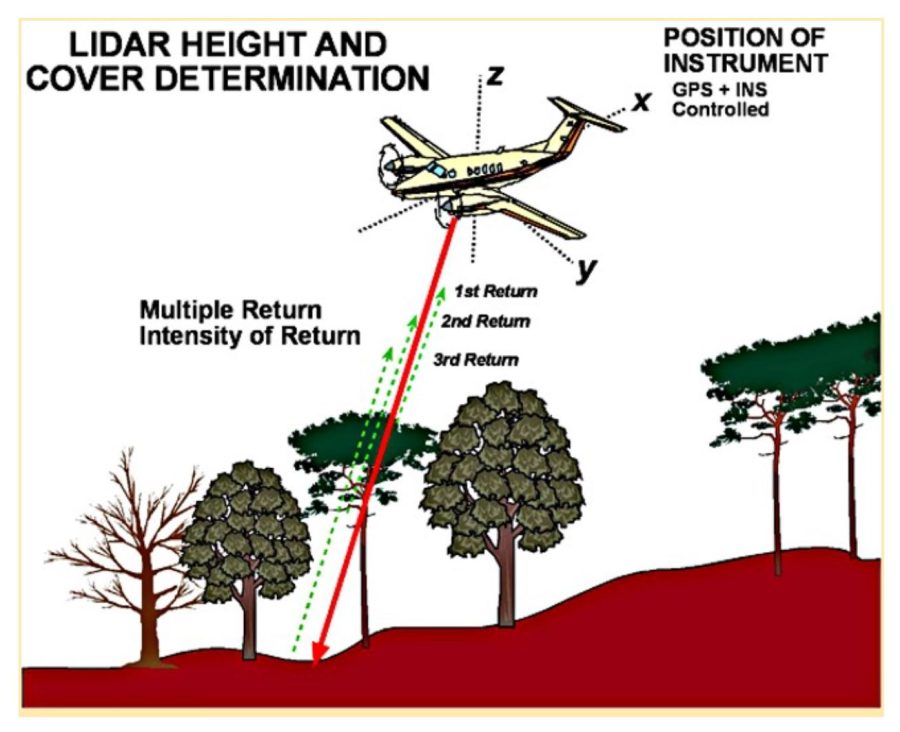 A diagram of how LiDAR works. The way data is being compiled in this project provides a picture not only of the physical properties of trees such as location and height.