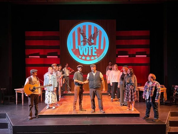 The cast of  “Waiting for Lefty” stands united on the stage during EWU Theatre’s first technical rehearsal on October 25th, 2024, at the University Theatre. 

Photo Courtesy of EWU Theatre Department.