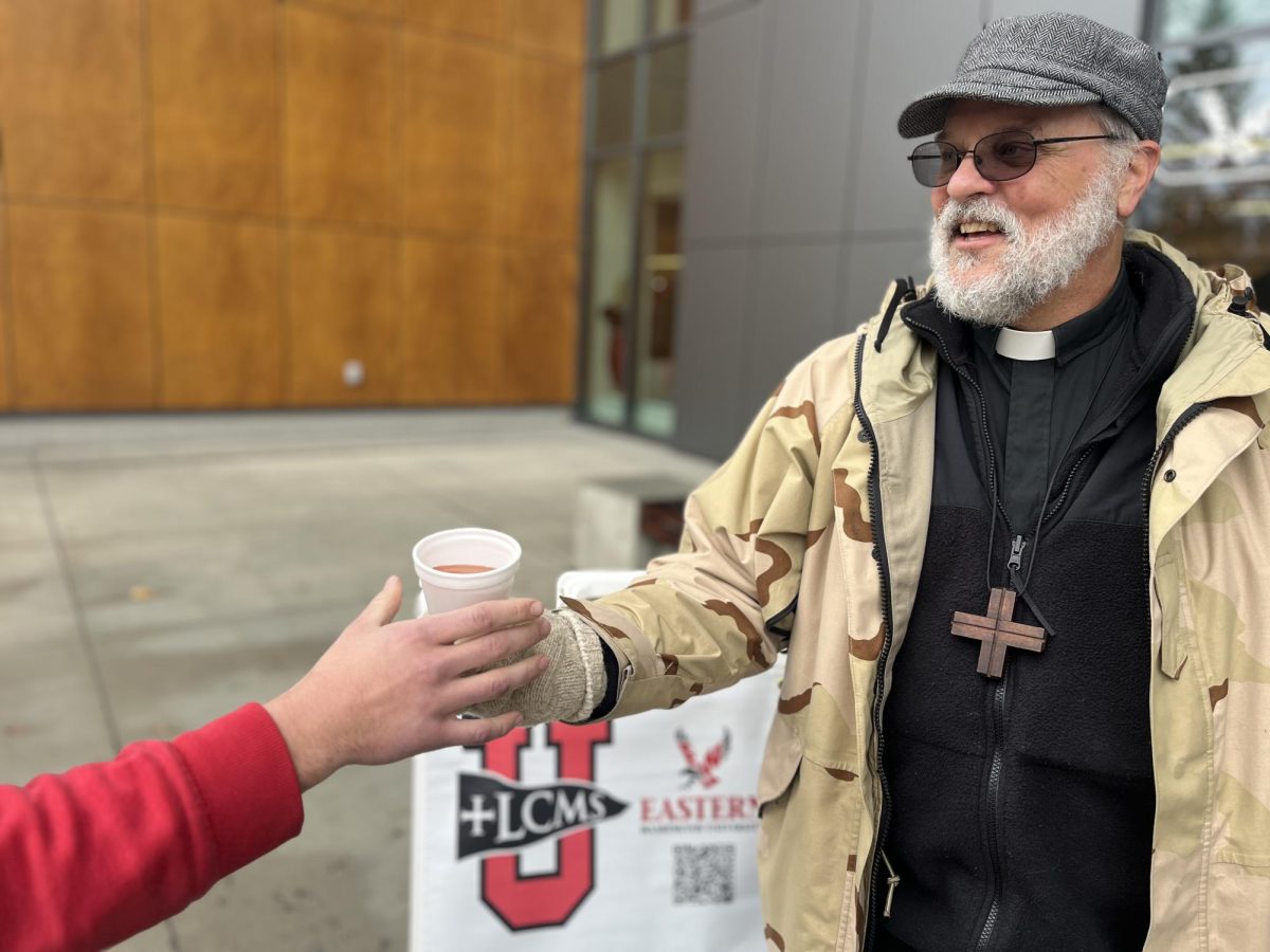 Lutheran Pastor Marc DiConti hands out warm apple cider every Wednesday morning from around 10 a.m. to 12 p.m. 