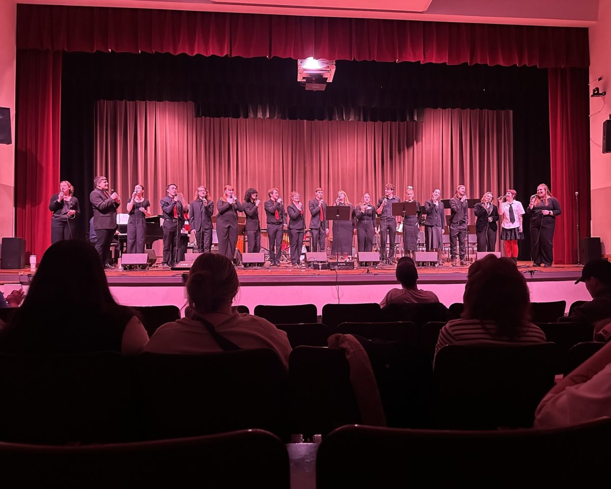 Members of the EWU Collegians Vocal Jazz Ensemble take the stage during the music department’s Jazz Night concert on Dec. 2 in the recital hall.
