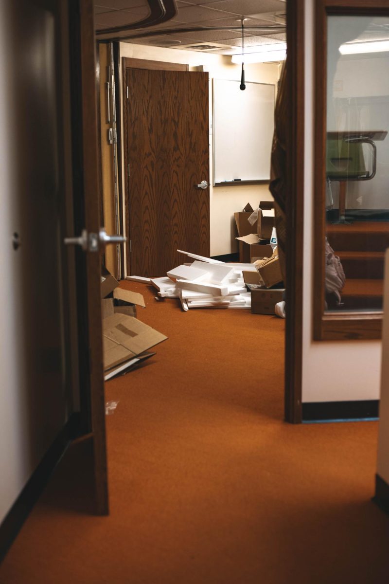 The fishbowl was used during the 1980s as a way for psychology students to observe live counseling sessions; it is now used as a storage room. 